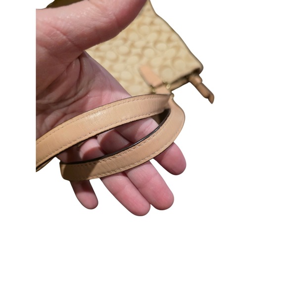 Coach Signature Stripe Tote Bag Khaki Tan Teal Glitter Canvas F28504 clean - Picture 5 of 7